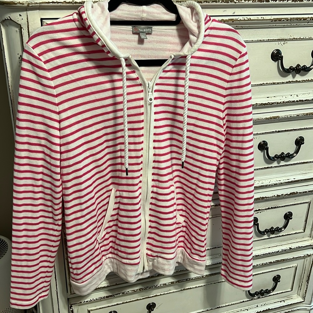 Talbots Zip Up Striped Hoodie Lightweight. New Condition! Size Medium Petite